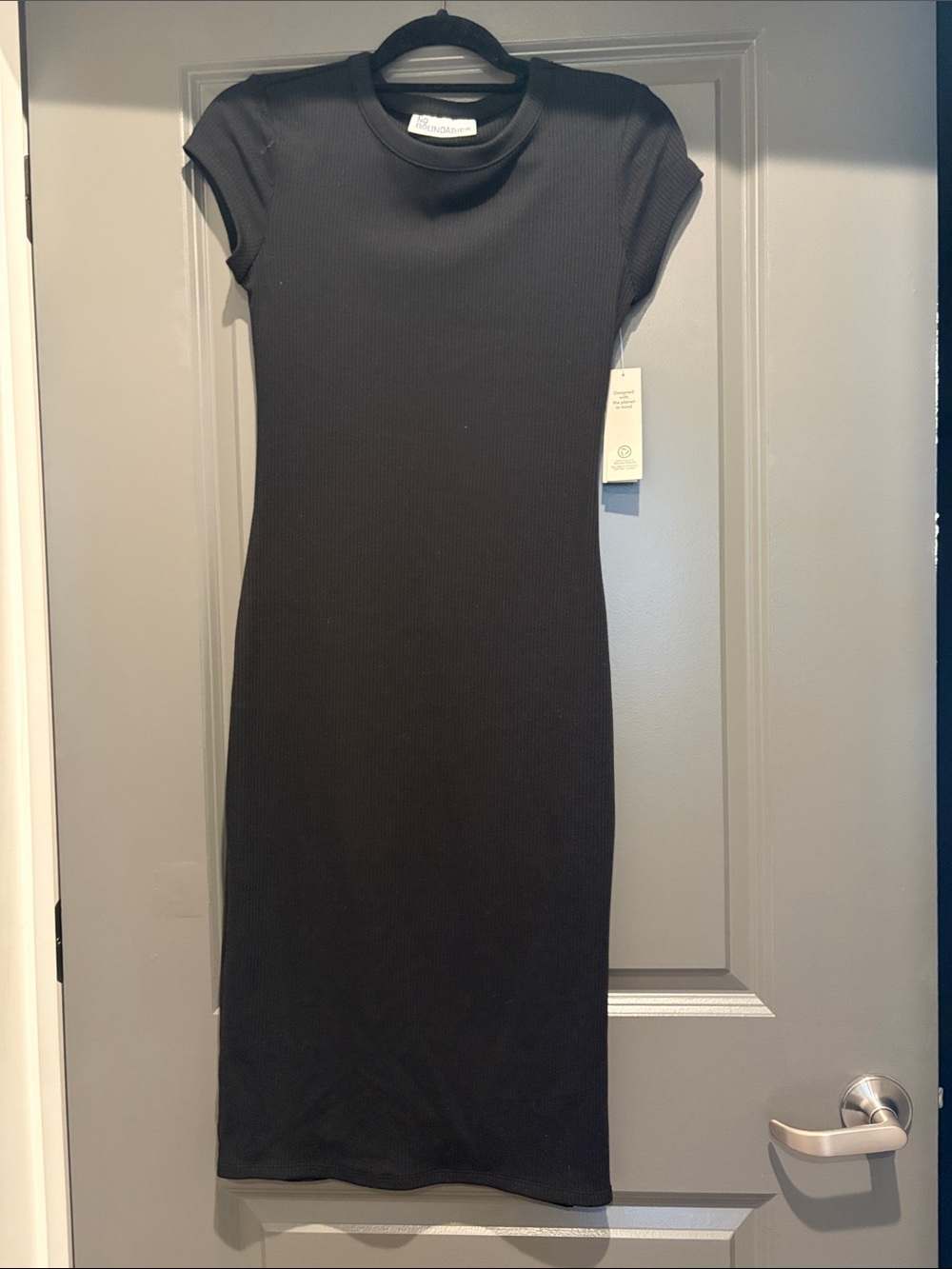 No Boundaries Black Ribbed Short Sleeve Midi Dress